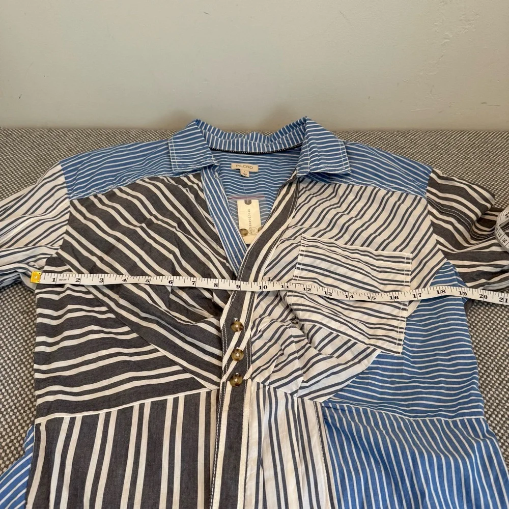 Pilcro Reworked Mixed Stripe Buttondown Shirt size L - Picture 9 of 12